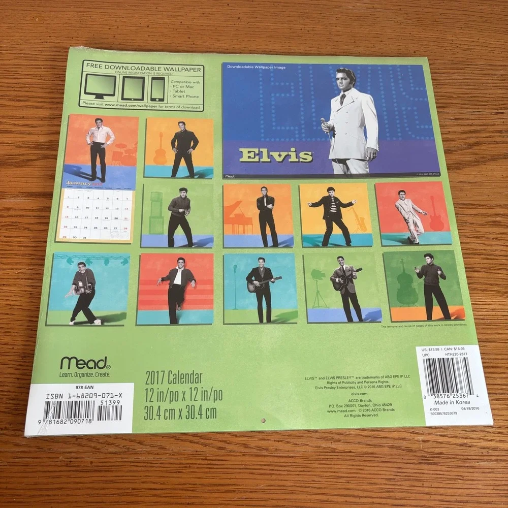 Elvis Presley 2017 16-Month Wall Calendar Mead Signature Product New Sealed